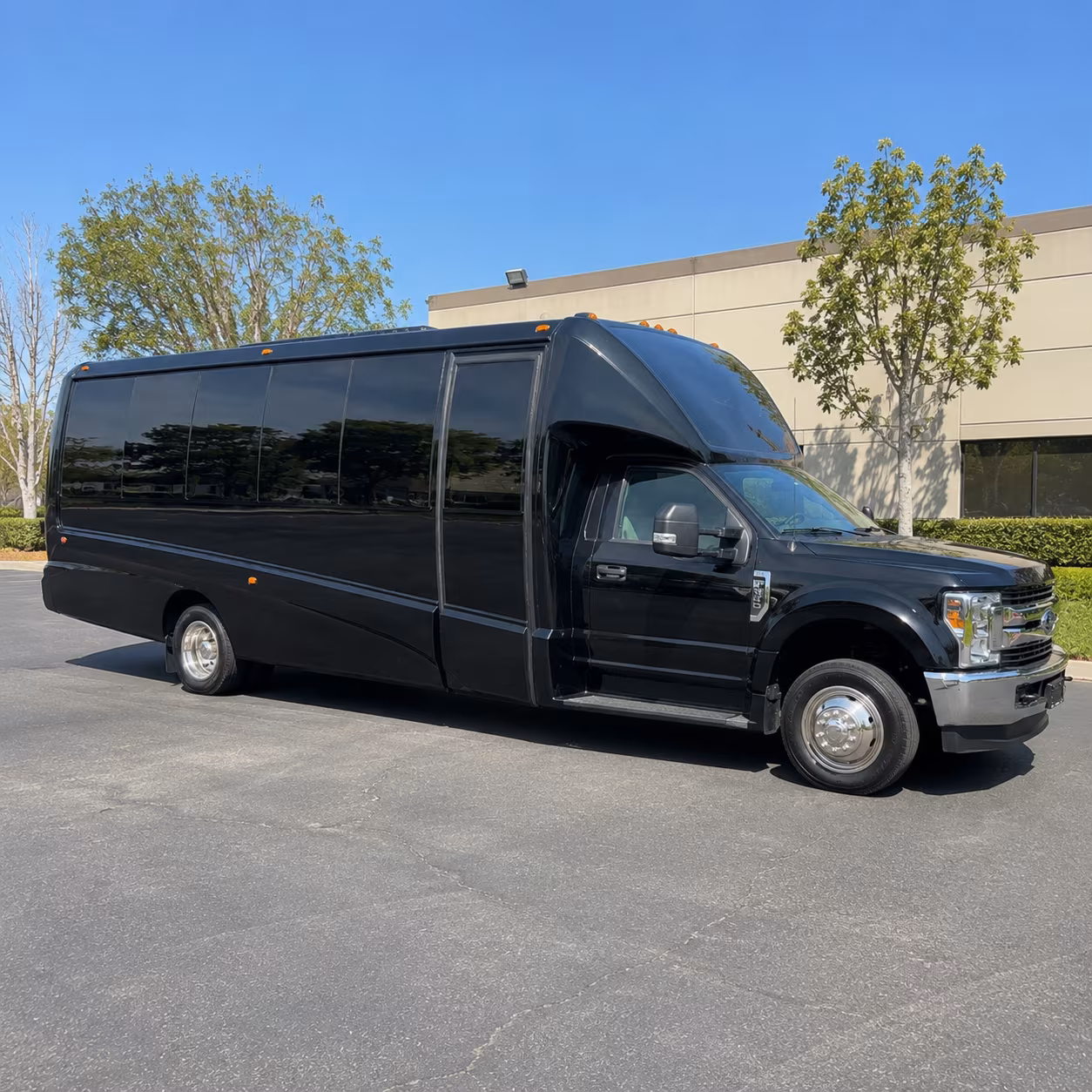 Group beside a Mercedes Sprinter limo in Stamford