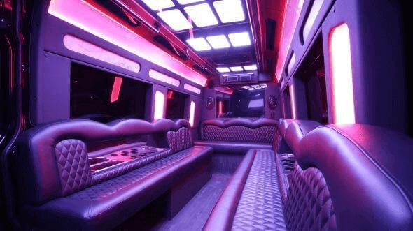 Interior of Charter Bus Company West Haven's 15 Passenger Party Bus in West Haven