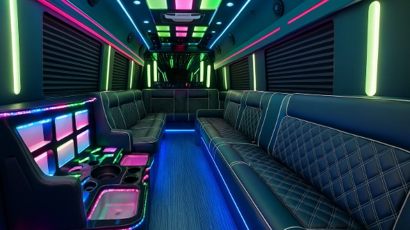 Interior of Charter Bus Company West Haven's 25 Passenger Party Bus in West Haven