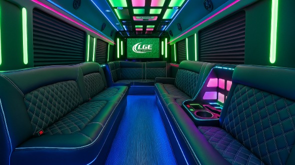 Interior of Stamford Party Bus Company's 28 Passenger Party Bus in Stamford