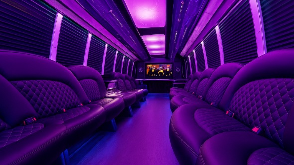 Interior of Charter Bus Company Bridgeport's 40 Passenger Party Bus in Bridgeport