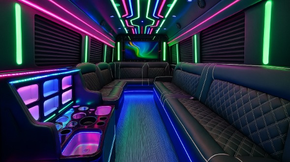 stamford 25 passenger party bus interior